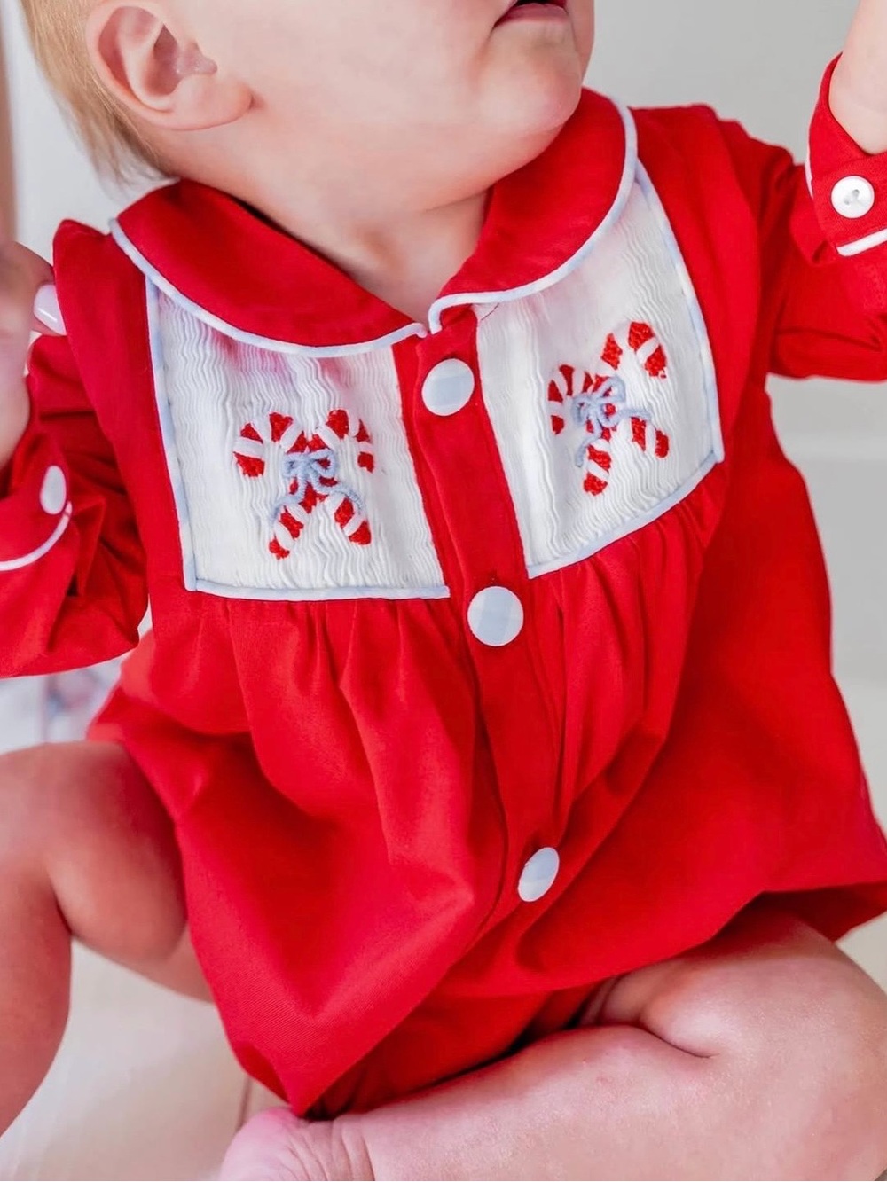 Red long sleeve smocked candy cane bubble (2T)